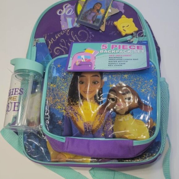 Disney Wish Girl's 5-piece Backpack with Lunchbox Set - Purple - Picture 1 of 4